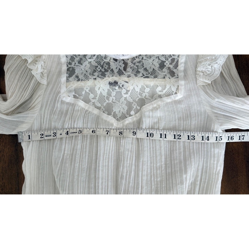 Vintage 70s Act I New York XS/Small Ivory Lace Prairie Wedding Dress Cottagecore - Picture 10 of 13